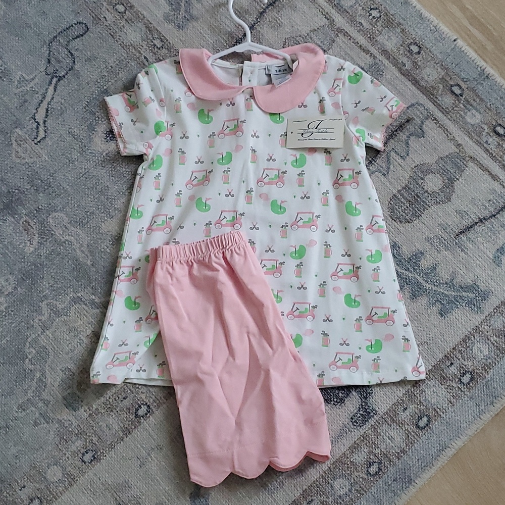NWT Ishtex Girls 2-piece Matching Golf Set Pink Green Sz6